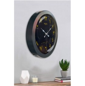 Resim Bahat Arapça Salon Ofis Duvar Saati Gri Metal Çerçeve 36 Cm 