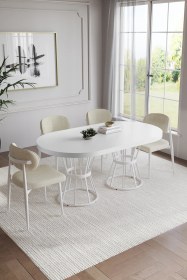 Resim Bohem Polo Mutfak Masası Takımı 4 Sandalyeli Beyaz Krem 