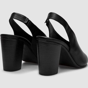 Resim %100 Hakiki Deri Siyah Arkadan Lastikli Kadın Topuklu Sandalet-siyah Siyah 