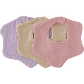Resim elibaby 3'lü %100 Organik Pamuk 8 Katlı Multi Müslin Çiçek Kız Bebek Salya Mama Önlüğü,Yakalık (MODEL1) 