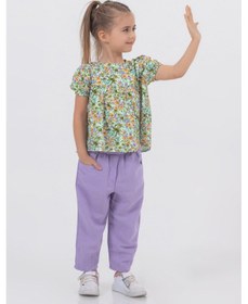 Resim Harika Kids Kız Çocuk Dokuma Üst Keten Pantalon Model Alt-üst Takım Lila 