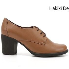 Resim Gönderi R Açık Taba Bağcıklı Orta Kalın Topuklu Hakiki Deri Oxford Ayakkabı Açık Taba 