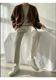 Resim Tarz Cool Erkek Regular Fit Düğmeli V Yaka Triko Hırka Kahverengi 