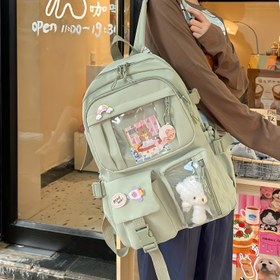 Resim 2024 Yeni Kore-Japon Tarzı Büyük Kapasiteli Ayı Desenli Sırt Çantası - Çok Bölmeli Dayanıklı Naylon Çanta, Yastıklı Askılı, Sevimli Peluş Hayvan Pencereli, Harajuku Stili Kolej ve Seyahat Çantası (Parlak Pembe, Açık Mor, Nane Yeşili, Bej, Mavi, Siyah), Genç Modası, Hafif Tasarım, Şeffaf Cep, Kadınlar İçin 