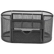 Resim Ganzhoushop Masa Malzemeleri Düzenleyici Çok Fonksiyonlu Kırtasiye Metal Örgü Oval Kalem Kutusu Siyah 