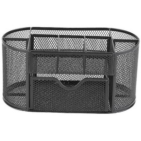 Resim Ganzhoushop Masa Malzemeleri Düzenleyici Çok Fonksiyonlu Kırtasiye Metal Örgü Oval Kalem Kutusu Siyah 