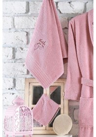 Resim Güvenal Rüya 2 Parça Nakışlı Bornoz Bornoz Takımı Çeyiz Seti 2 Pembe 