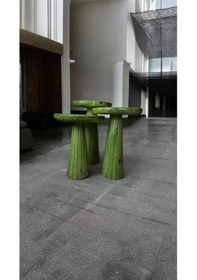 Resim Ahşap Mantar Sehpa 3 Lü Set Çimen Yeşili Masif Doğal Fiskos Sehpa Ve Zigon Takımı Çimen Yeşili 