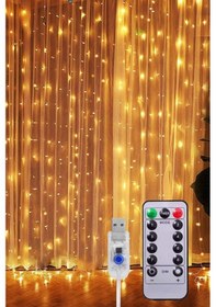 Resim Kumandalı Animasyonlu Sarı Günışığı Perde Süsleme Ledi Peri Led 3m X 3m 300 Adet Led Işıklandırma Günışığı 