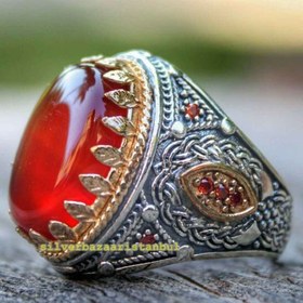 Resim Original Carnelian Agate Aqeeq 925 Sterling Silver Mens Ring - US: 6.5 / 54 mm / Turk: 14 