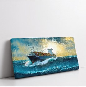 Resim Gemi Ve Deniz Panoramik Yatay Kanvas Tablo 