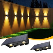 Resim Su Geçirmez Olarak Belirlenmiş Açık Güneş Işıkları, Bu 2 Paket Güneş Çit Işıkları İçerir, 4 Led Işıklarla Her İkisi de Yükseltilmiş ve Aşağıda Parlar. 100 Lümen Parlak Aydınlatma Sağlar, Deck, Adımlar, Patio, Postlar, Bahçe, Avlu veya Kapıların Sıcak Beyaz Parıltısıyla Duvarları Süslemek İçin Mükemmel. 