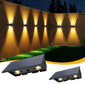 Resim Su Geçirmez Olarak Belirlenmiş Açık Güneş Işıkları, Bu 2 Paket Güneş Çit Işıkları İçerir, 4 Led Işıklarla Her İkisi de Yükseltilmiş ve Aşağıda Parlar. 100 Lümen Parlak Aydınlatma Sağlar, Deck, Adımlar, Patio, Postlar, Bahçe, Avlu veya Kapıların Sıcak Beyaz Parıltısıyla Duvarları Süslemek İçin Mükemmel. 