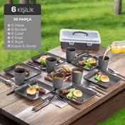 Resim 32 Parça 6 Kişilik Taşınabilir Piknik Seti - Saklama Kutulu Antrasit Vienev