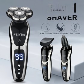 Resim 3’ü 1 arada elektrikli tıraş makinesi, erkekler için set, burun kılı ve sakal kesme aparatlı, şarj edilebilir 600mAh lityum pil, akıllı LED ekran, paslanmaz çelik döner bıçak - erkekler için en iyi Paskalya hediyesi 