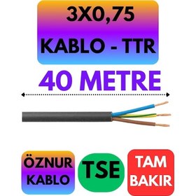 Resim Öznur 3x0,75 Ttr Kablo Siyah Metre Seçenekli - 40 Metre 