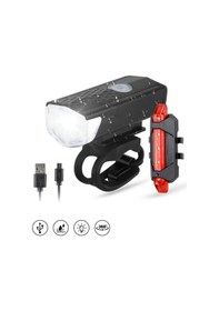 Resim Usb Şarjlı Bisiklet Ön-arka Far Stop Lambası Seti Siyah 