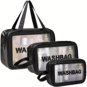 Resim 3 adet Seyahat Makyaj Organizatör Çantası, Farklı Boyutlarda Mevcut - Yarı Şeffaf Malzeme, Makyaj Malzemeleri, Kozmetikler, Günlük Gereksinimler veya Cüzdanlar için Kolay Erişim İçin Büyük Açılı Fermuar Tasarımı 