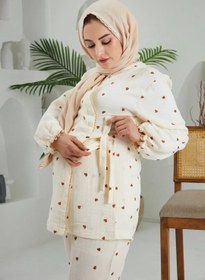 Resim Lolly Babies Lohusa Pijama Takımı | Kahverengi Kalp | Pamuk - M 