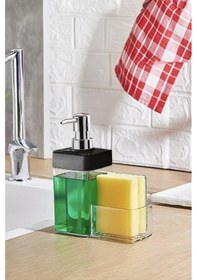 Resim Siyah Renkli Sıvı Sabunluk Süngerlik Hazneli 450 Ml 