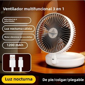 Resim 5000mah 3'ü 1 Arada Şarj Edilebilir Taşınabilir Masa Vantilatörü 1200mah Beyaz, 