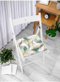 Resim RealHomes Beyaz Zeminde Tropikal Bitki Motifli Dijital Baskılı Fermuarlı Sandalye Minderi 