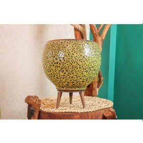 Resim Bitki Tasarımı Ev Dekorasyon Hardal Sarısı Şekilli Artistik Çift Sırlı İç ve Dış Mekan Kullanımlı Ayaklı Toprak Terakota Saksı Saksılık Çiçeklik 