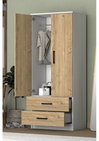 Resim Point 2 Kapaklı 2 Çekmeceli Gardrop Beyaz Çam 