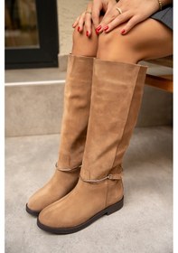 Resim Steve Vizon Süet Çıkarılabilir Gold Aksesuarlı Çizme Vizon 