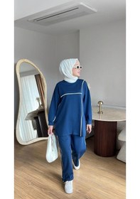Resim Mihran Butik Olivia Kadın Mevsimlik Penye Alt Üst Spor Ve Rahat Tesettür İkili Takım Lacivert 