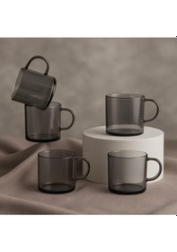 Resim Elta Collection 6 Lı Füme Cam Kupa Kahve Fincanı Isıya Dayanıklı, Minimal Tasarım, 120 Cc Gri 