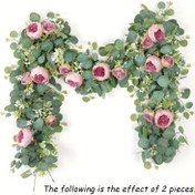 Resim 2 adet Yapay Çiçek Çelenk, Eucalyptus Yaprak Çiçek Çelenk, Vintage Simülasyon Çiçekleri, Pelin Çiçeği ve Gül Sarmalı, Yeşil, Dekoratif Duvar Asılı Bitkiler, Düğün Kemer, Kapı Dekorasyonu Düzeni, Parti Dekorasyon Çiçekleri için Uygun 