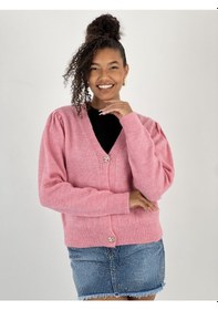Resim Miss Poem Kadın Düğmeli Kısa Kesim Pembe Hırka Pembe 