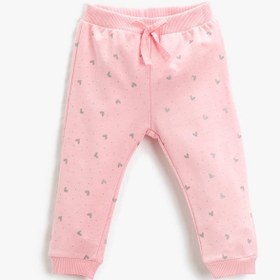 Resim Kız Bebek Pamuklu Jogger Eşofman Altı Beli Lastikli Kalp Baskılı 