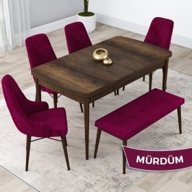 Resim Canisa Concept Kar Serisi, 80X132 Açılabilir Mdf Mutfak Masa Takımı, Barok Ahşap Desen Masa 4 Sandalye 1 Bench 