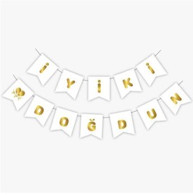 Resim Gold Metalik Baskılı Iyiki Doğdun Banner Beyaz 