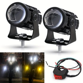 Resim 2 adet LED Motosiklet Yardımcı Işıkları - Çift Renkli, ATV'ler & Scooterlar için Dayanıklı, Kolay Kurulum, 12-24V 