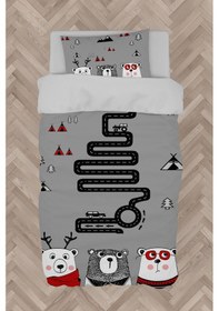 Resim Mekta Home Bebek Ve Çocuk Odası Üç Sevimli Ayı Ve Yol Desenli Nevresim Takımı 