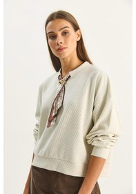 Resim Shade Kadın Fular Detaylı Pamuklu Ottoman Sweatshirt 6931 60283689 - Bej 