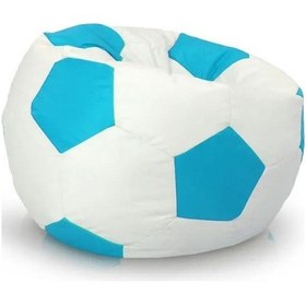 Resim Suni Deri Çocuk Puf Futbol Topu Armut Koltuk Turkuaz 