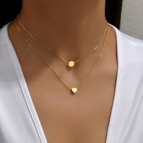 Resim Kadınlar İçin Şık Basit Çift Katmanlı Kolye, Alaşım Kalp ve Daire Pendentler, Günlük Giyim ve Hediye Verme için Çok Yönlü Zincir, Kaplama Yok - Çok Telli Gerdanlık Takı 