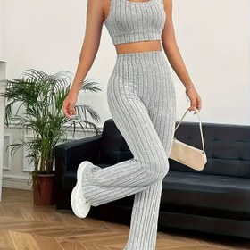 Resim Kadınlar İçin Sonbahar ve Kış Mevsimi İnce Düz Renk Rahat Yelek Pantolon Pijama Takımı 
