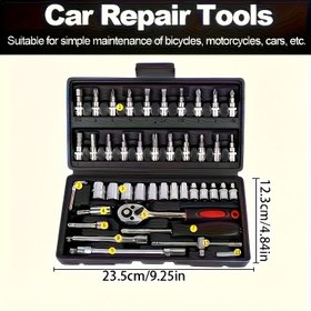 Resim 222/46 adet Mekanik Araç Soket Seti, 1/2" 1/4" 3/8" Sürücü SAE ve Metrik Boyutlar, 72 Dişli Ratchet Anahtar Seti, Arabalar, Ev, Garaj ve Bisiklet Bagajı için Uygun, Tam Fonksiyonlu Çok Amaçlı Çözüm, Pil Gerektirmez, Alışverişe Hoşgeldiniz 