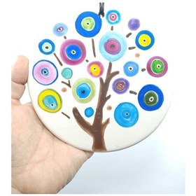 Resim Hayat Ağacı Dekoru 14 Cm Seramik El Yapımı Nazarlık Duvar Dekoru 