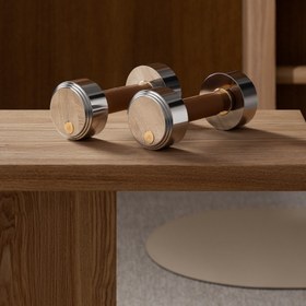 Resim HS834 Lüks Tasarım Ahşap Deri Dambıl Seti 4 kg - Kremit 