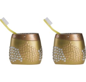 Resim 2 Adet Diş Fırçalık Altın Mozaik Poliresin 10x10x5cm Banyo Seti Çok Renkli 