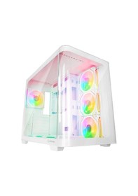 Resim Rampage Loopy Beyaz 7 12cm Argb Fan Kontrolcü Temperli Cam Kumandalı Atx Mid-t Gaming Oyuncu Kasası 
