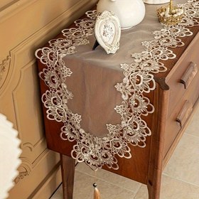 Resim Çiçek Desenli Dantel Masa Örtüsü - 1 Adet Kare Polyester Dokuma Masa Dekoru Dantel Kenarlı, Yemek Odası, Sehpalar, Şenlikli Partiler ve Toplantılar için İdeal 