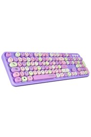 Resim Everest Round Km-6282 Renkli Tuşlu Mor Kablosuz Q Multimedia Klavye Mouse Set 