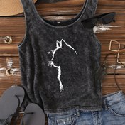 Resim Kadınlar için Günlük Yazlık Kolsuz Tank Top, Sevimli Kedi & Kar Tanesi Baskılı, Yeşil, Yuvarlak Yaka, Hafif Polyester Karışımı, Günlük Kıyafetler için Mükemmel, Günlük Yaz Giyimi | Oynak Baskılı Üst | Hafif Kumaş 